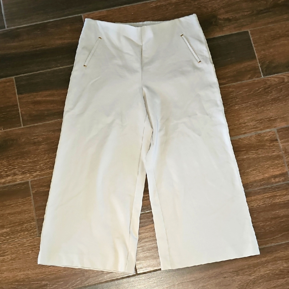 CHICO'S CREAM BEIGE PANT PANTS Stretch Elastic SZ Large No Size Tag
